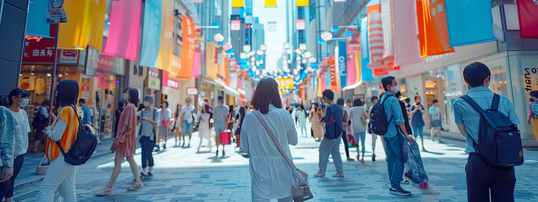 a bustling city street with a vibrant, eye-catching storefront displaying the business name prominently, surrounded by engaged passersby and colorful event banners.