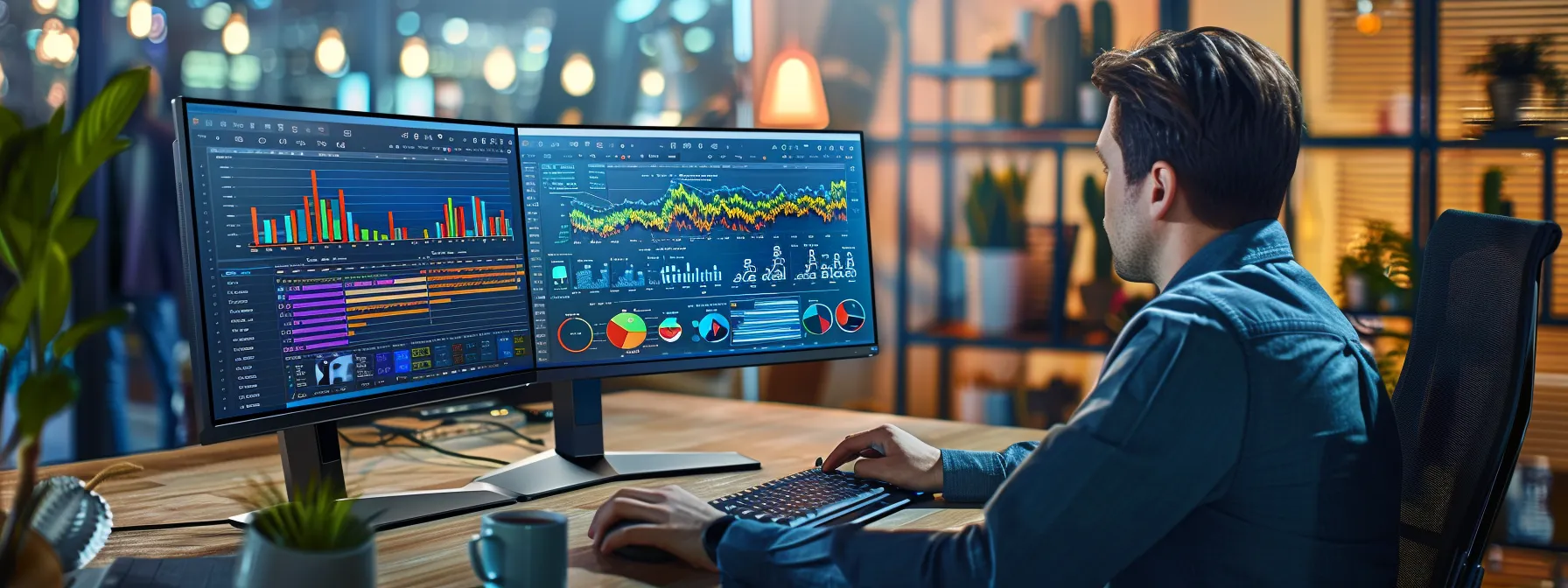 a person analyzing a computer screen filled with colorful graphs and charts, demonstrating the power of analytics in boosting seo performance.