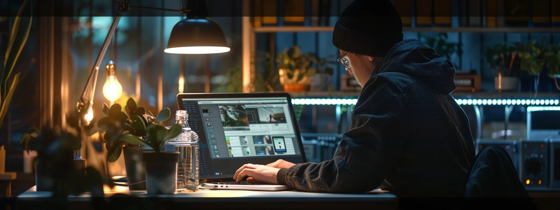 a person carefully crafting unique content on a laptop while surrounded by seo guidelines and user-friendly design elements.