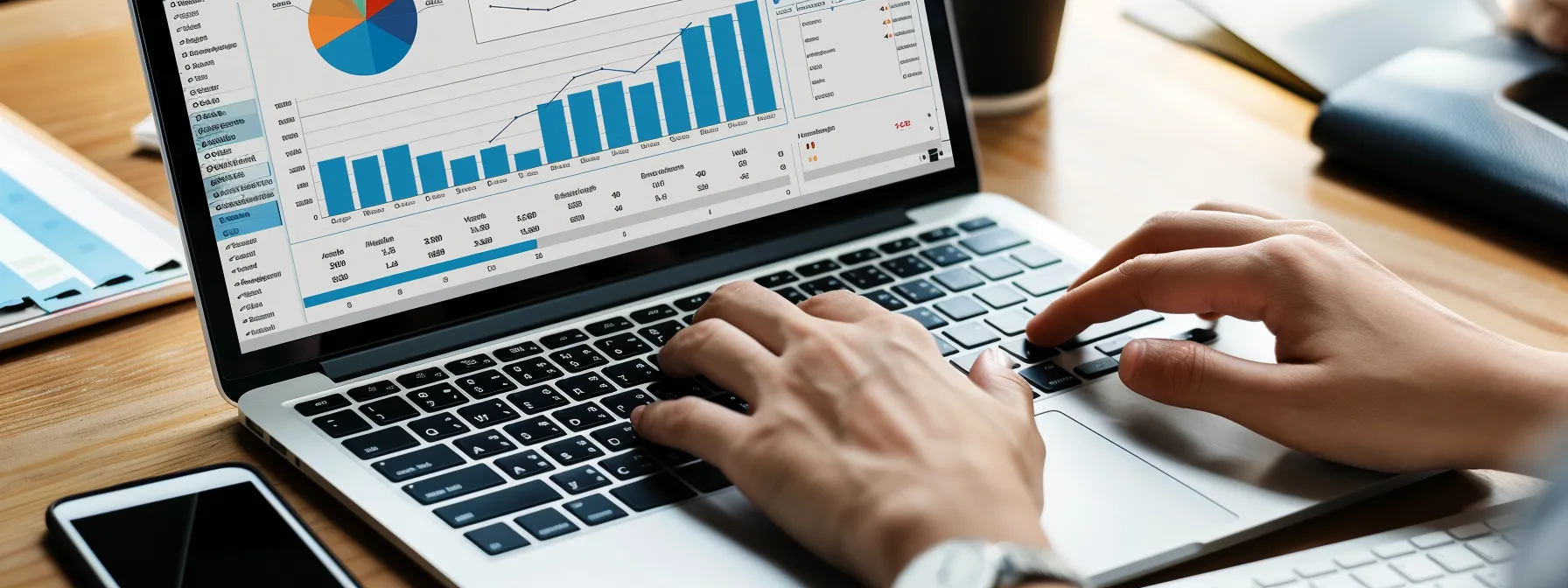 a person analyzing a detailed graph of website analytics, with a focused expression and a laptop open next to them.