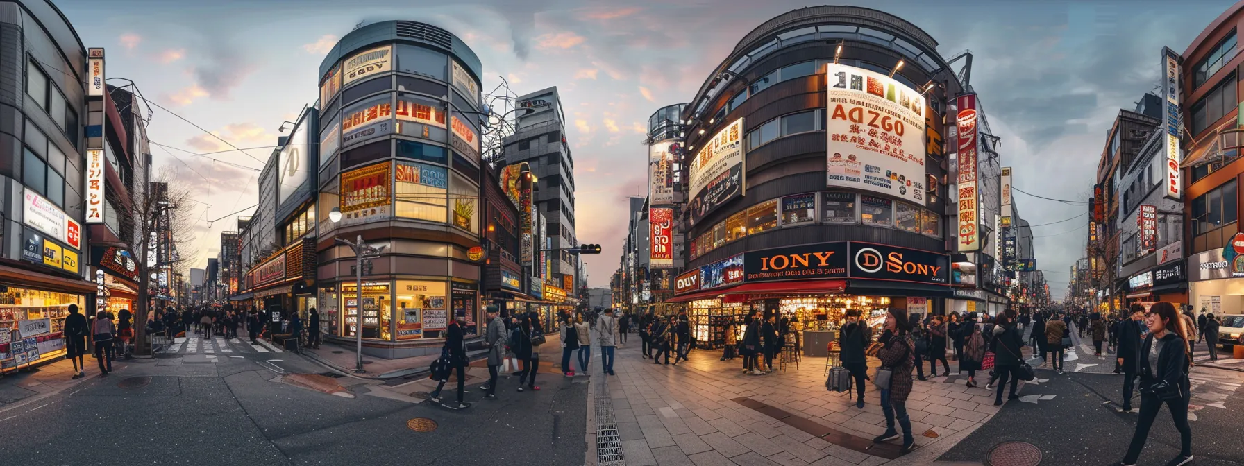 a bustling cityscape with diverse storefronts and signs, showcasing the importance of building quality local citations and backlinks for business visibility and credibility.