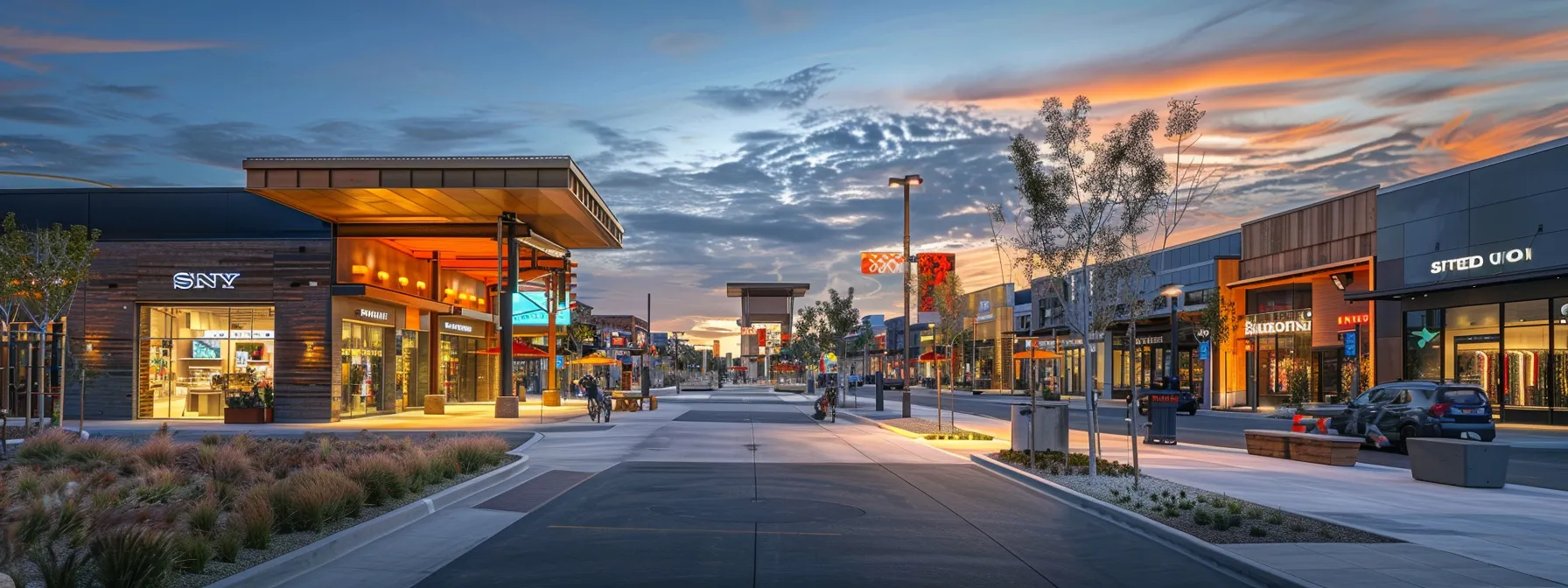 a bustling retail center with vibrant signage, showcasing high consumer foot traffic and potential investment opportunities.