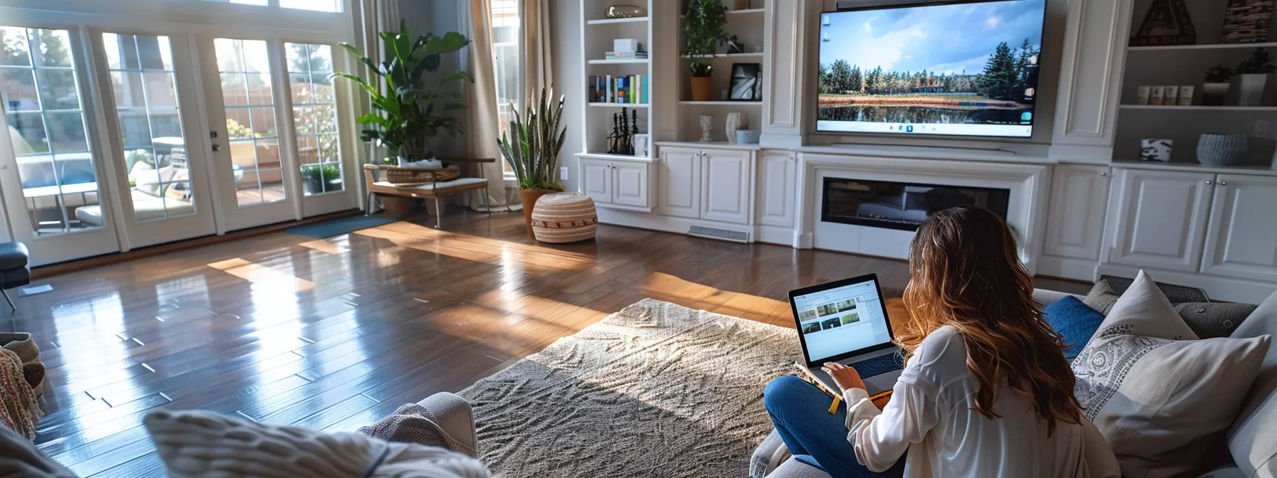 a dynamic shot of a real estate agent creating engaging content on a laptop, surrounded by modern technology tools like zillow premier agent and real geeks, showcasing a strategic approach to attract high-quality leads.