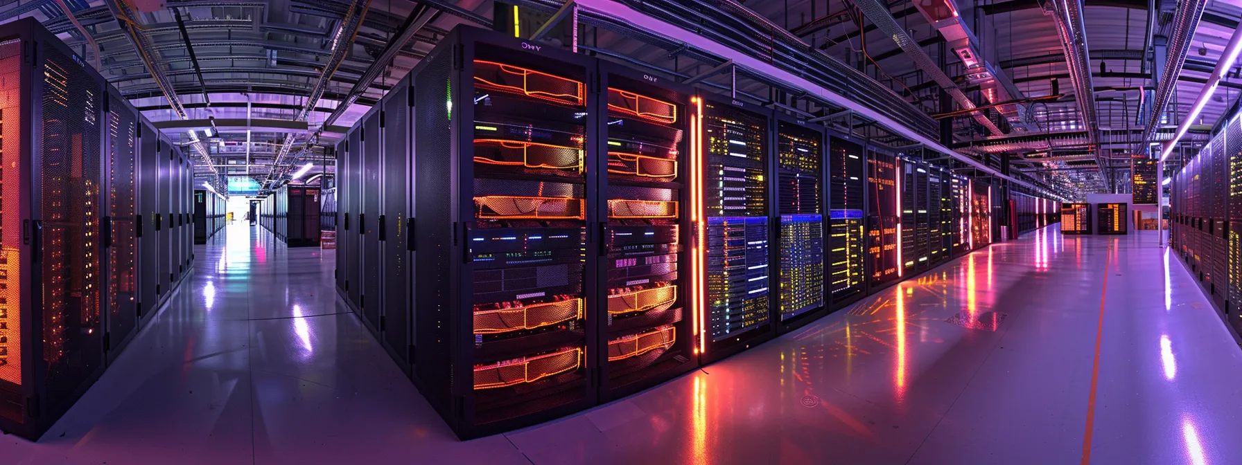 a modern server room filled with rows of powerful server racks, glowing with lights and humming with activity to showcase the implementation of caching techniques to boost speed.