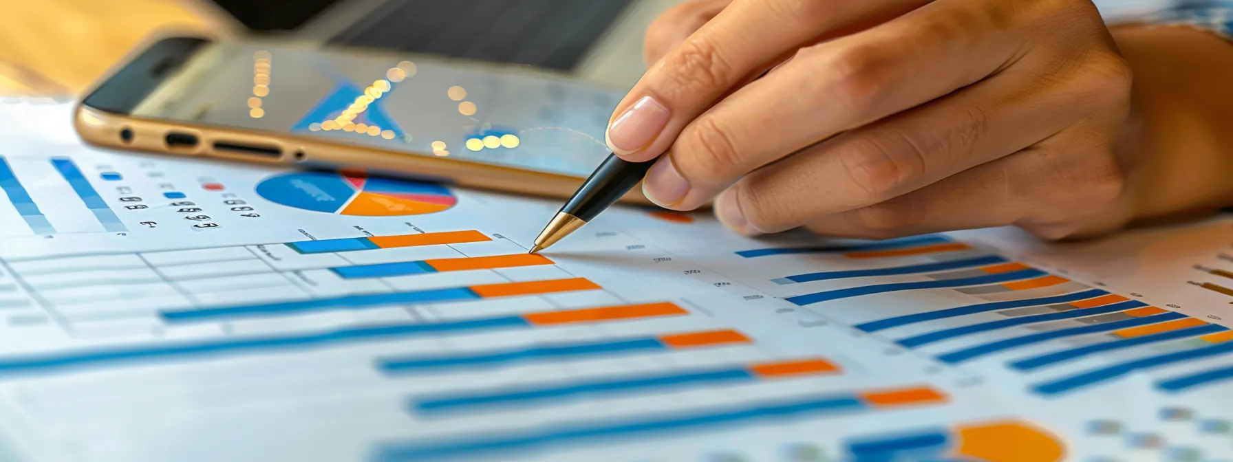 a person analyzing a chart with varying content lengths, surrounded by data analytics tools and graphs, in a modern office setting.