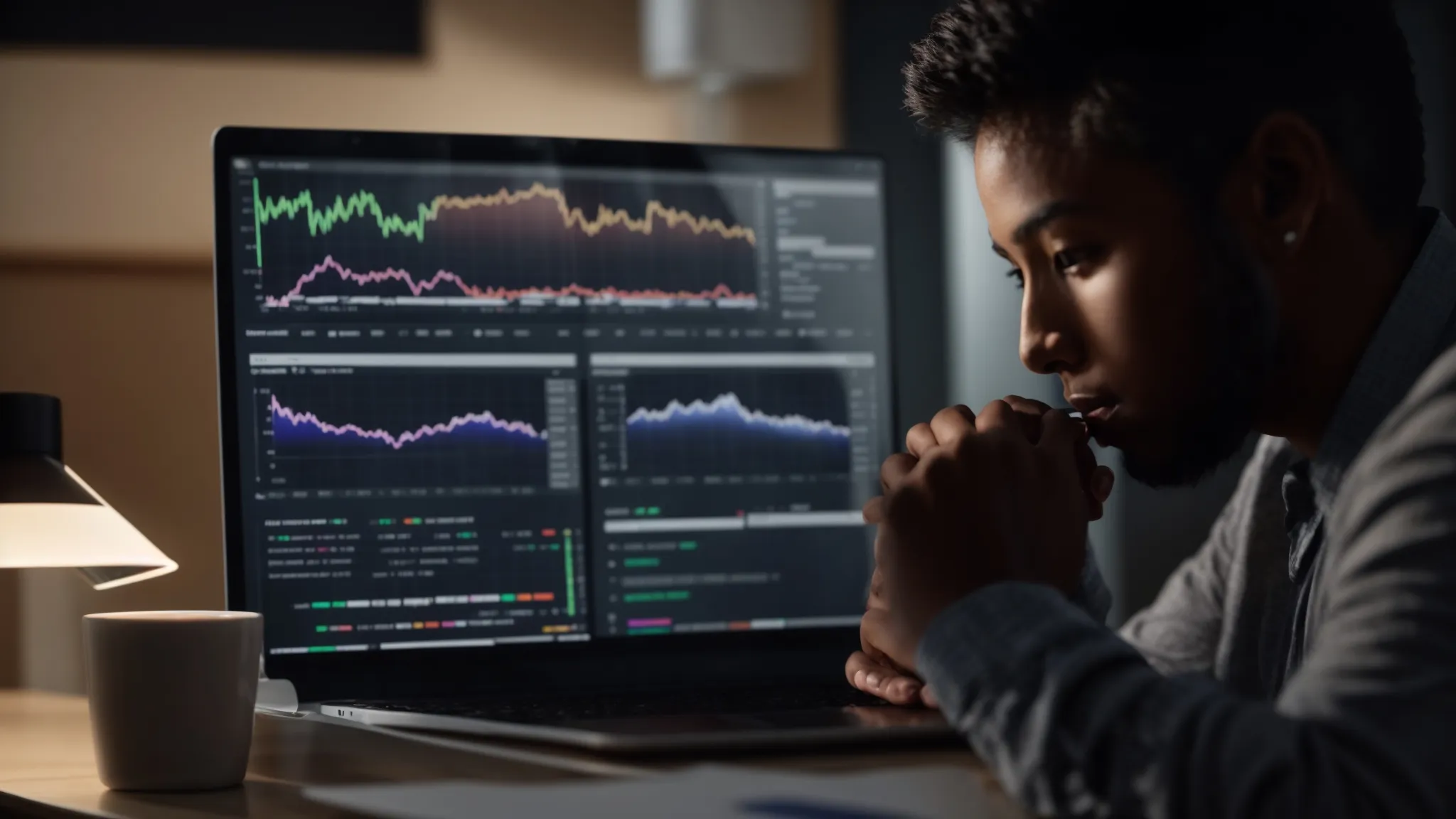 a person analyzing a clear, organized seo report on a laptop, with charts and graphs showing relevant metrics and competitor analysis.