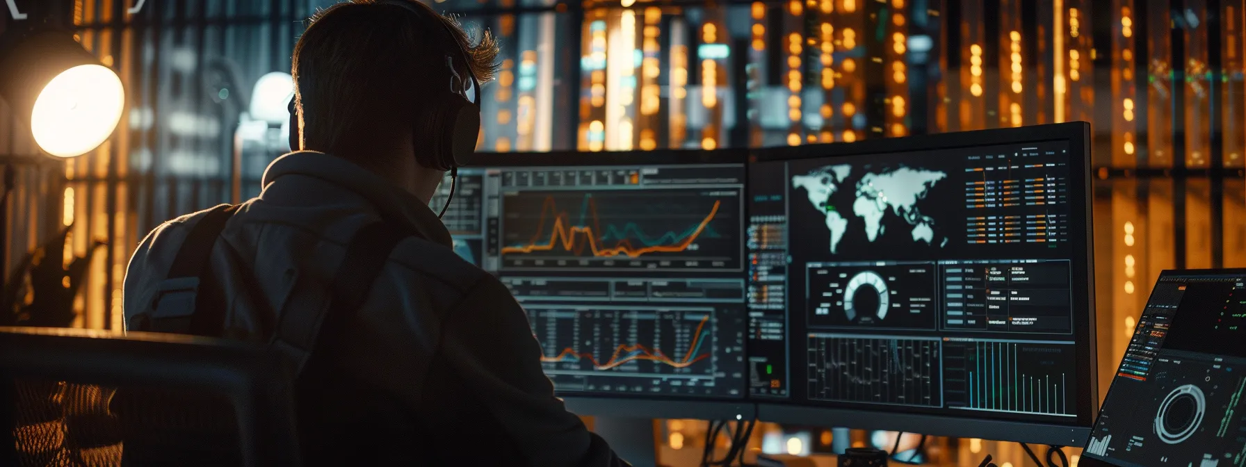 a person analyzing a detailed seo report on a computer screen, surrounded by charts and graphs, highlighting key data points that will lead to enhanced real estate investments.