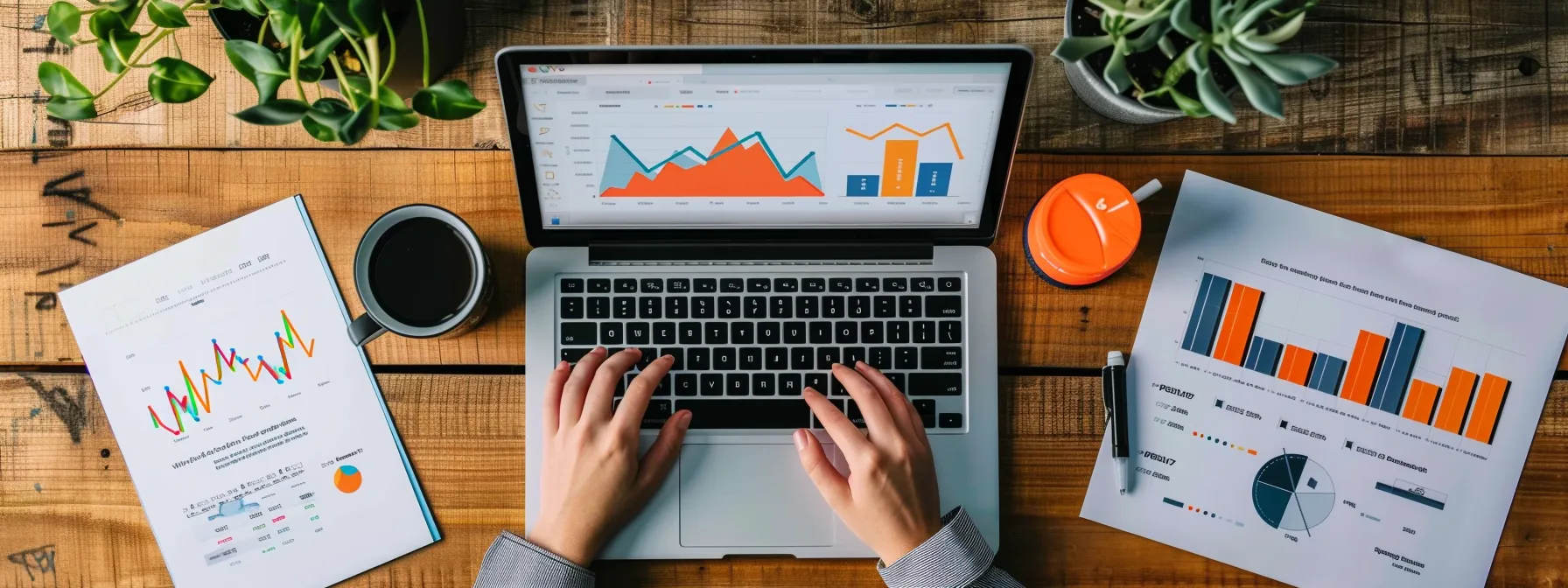 a person meticulously analyzing keyword data and backlink profiles on a laptop screen, surrounded by charts and graphs, with a determined expression on their face.