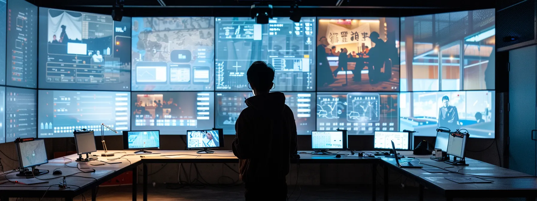 a person updating a digital blueprint with various types of schema markup, surrounded by screens displaying search results and new schema developments to enhance visibility.