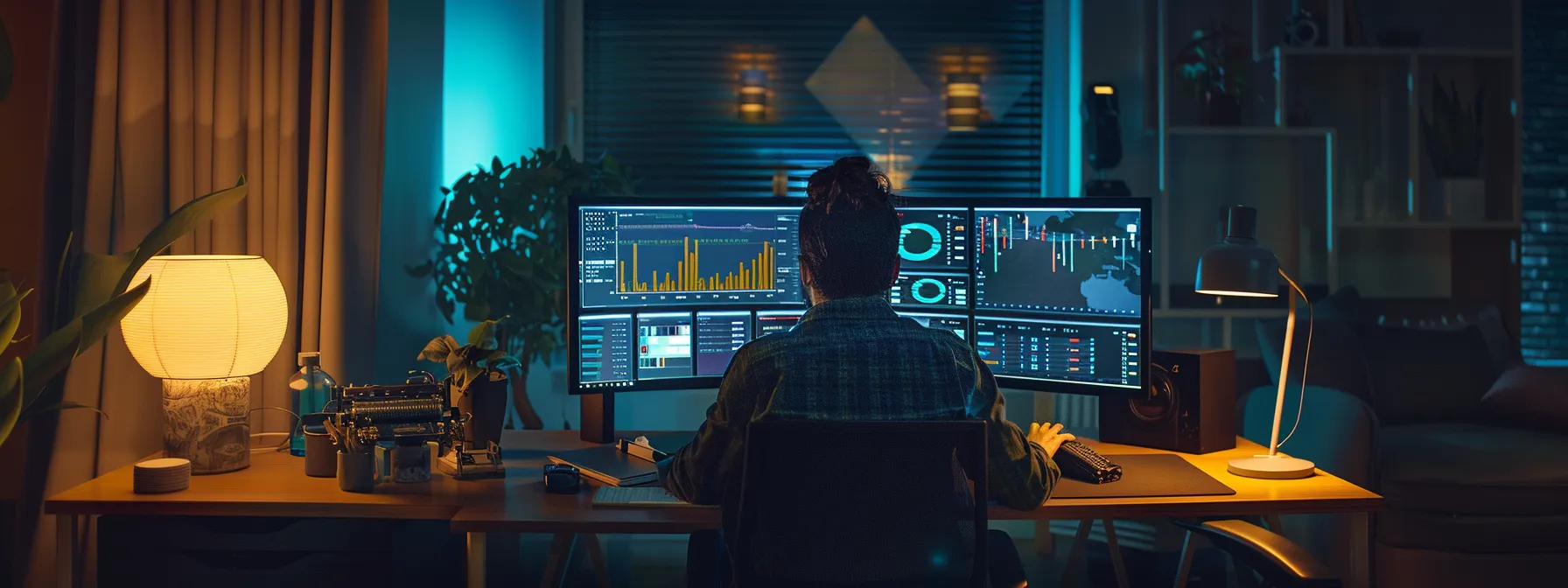 a real estate agent analyzing data on a sleek, modern computer screen with graphs and charts displaying high-quality leads and successful marketing campaigns.