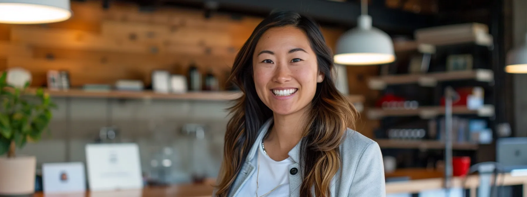 a smiling business owner proudly displaying a laptop with glowing positive reviews on google and yelp, showcasing their strong online reputation to potential clients.