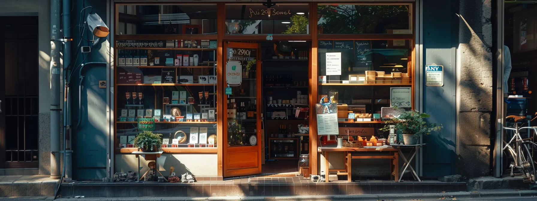 a storefront with consistent signage displaying the business name, address, and phone number, symbolizing the importance of maintaining local citations for credibility and visibility.