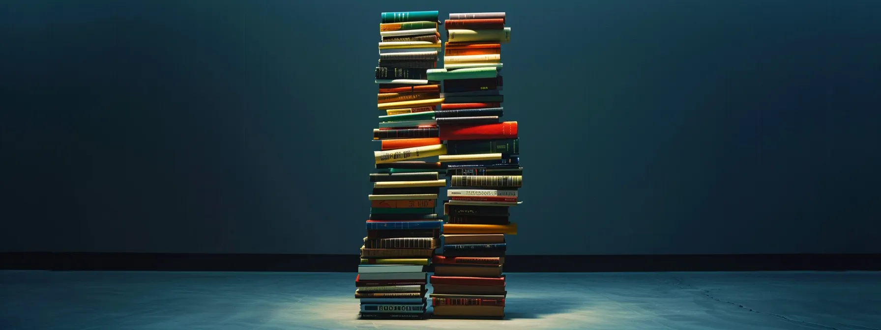 a towering stack of books, with shorter ones at the bottom and taller ones at the top, symbolizing the impact of content length on seo rankings.