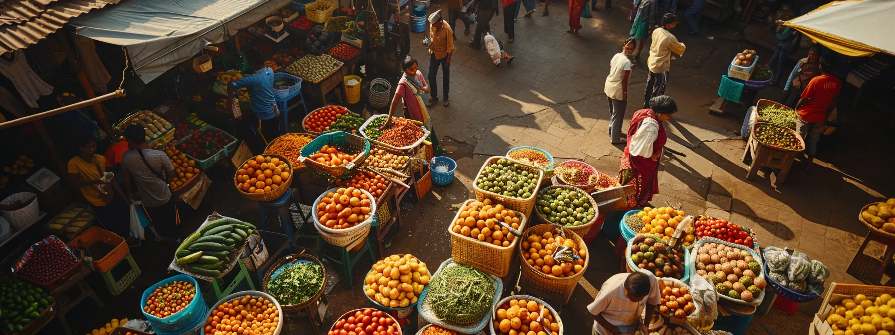 a vibrant, bustling farmers' market with a diverse array of local vendors selling fresh produce and handmade goods, showcasing the importance of local links in rei website success.