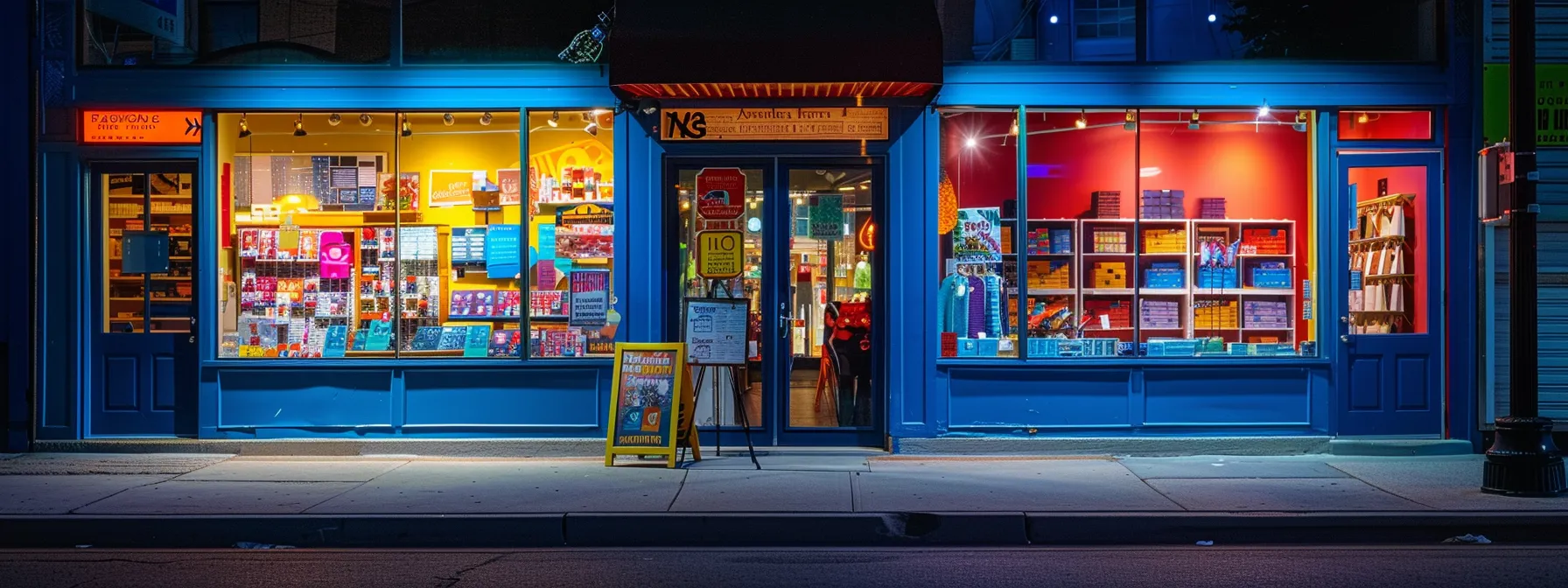 a vibrant storefront adorned with local keywords and positive customer reviews, attracting passersby.