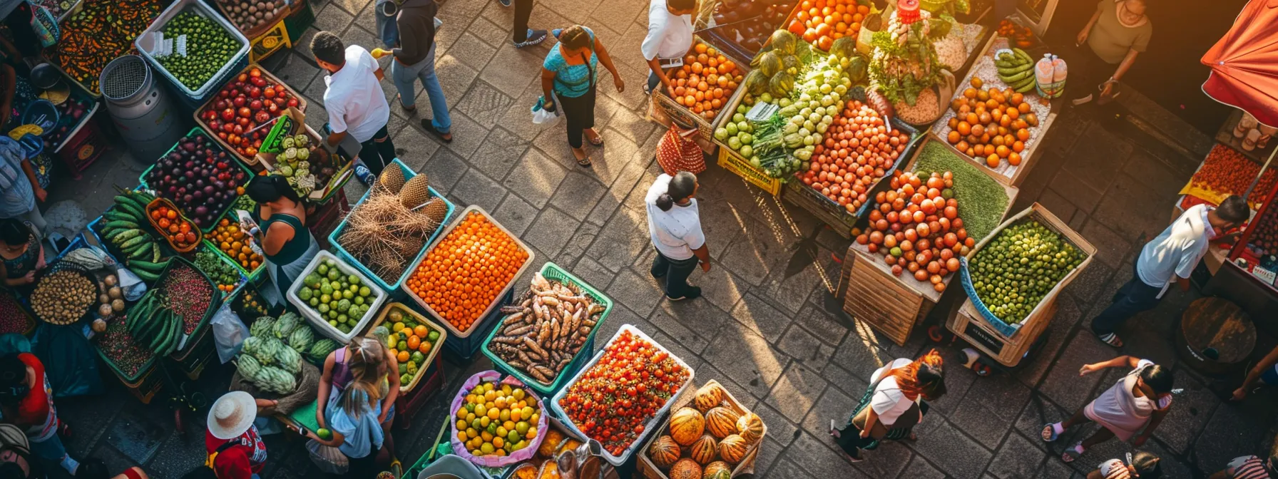 capturing a bustling local market full of colorful vendors and engaged customers to highlight community events and local stories in engaging content strategy.