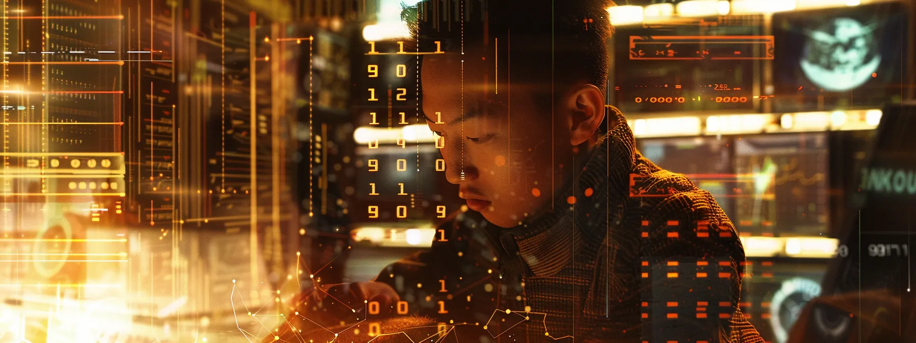 a focused individual entering schema markup code into a computer dashboard, surrounded by highlighted schema types and structured data tools.