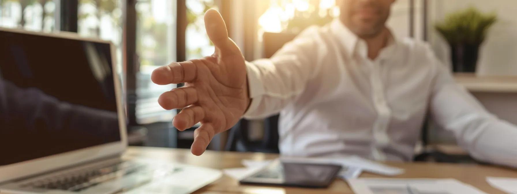 a focused seo specialist reaching out for guest posting opportunities in a modern office setting.