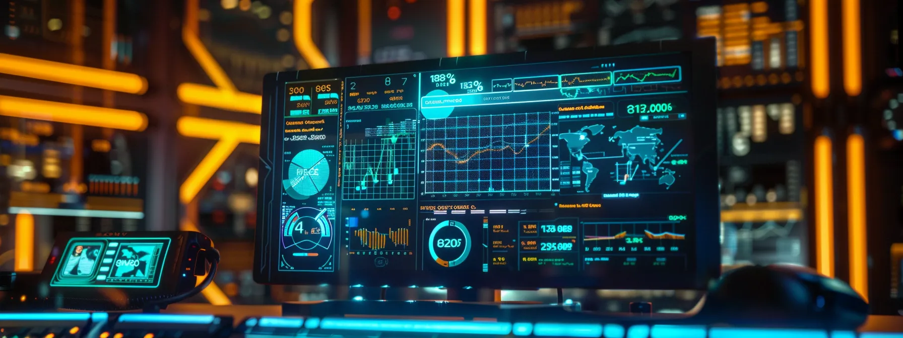 a computer screen displaying a detailed seo report with colorful graphs and charts, showcasing key insights on keywords and landing pages.