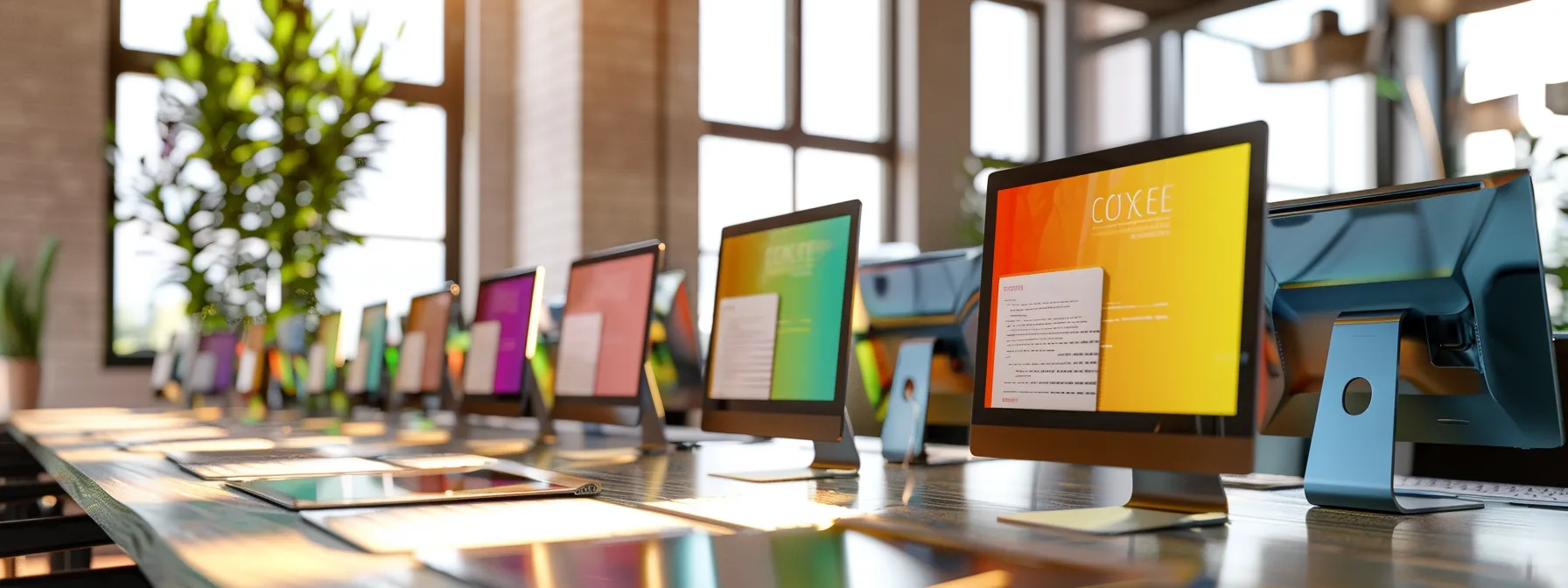 a diverse array of colorful ssl certificates displayed on a sleek, modern desk setting.