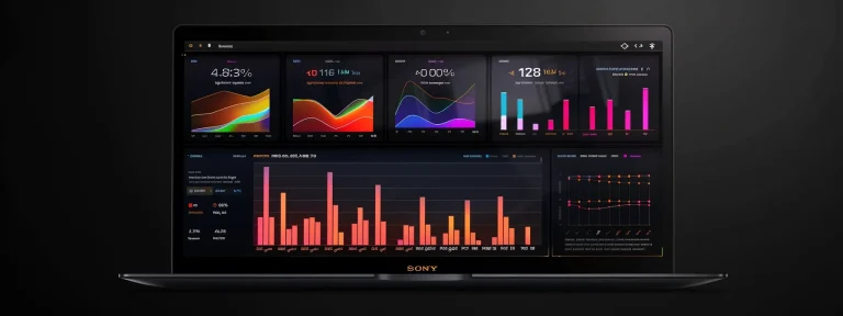 a laptop displaying a property website's analytics dashboard with a colorful graph showing a significant increase in rankings after a technical seo audit.