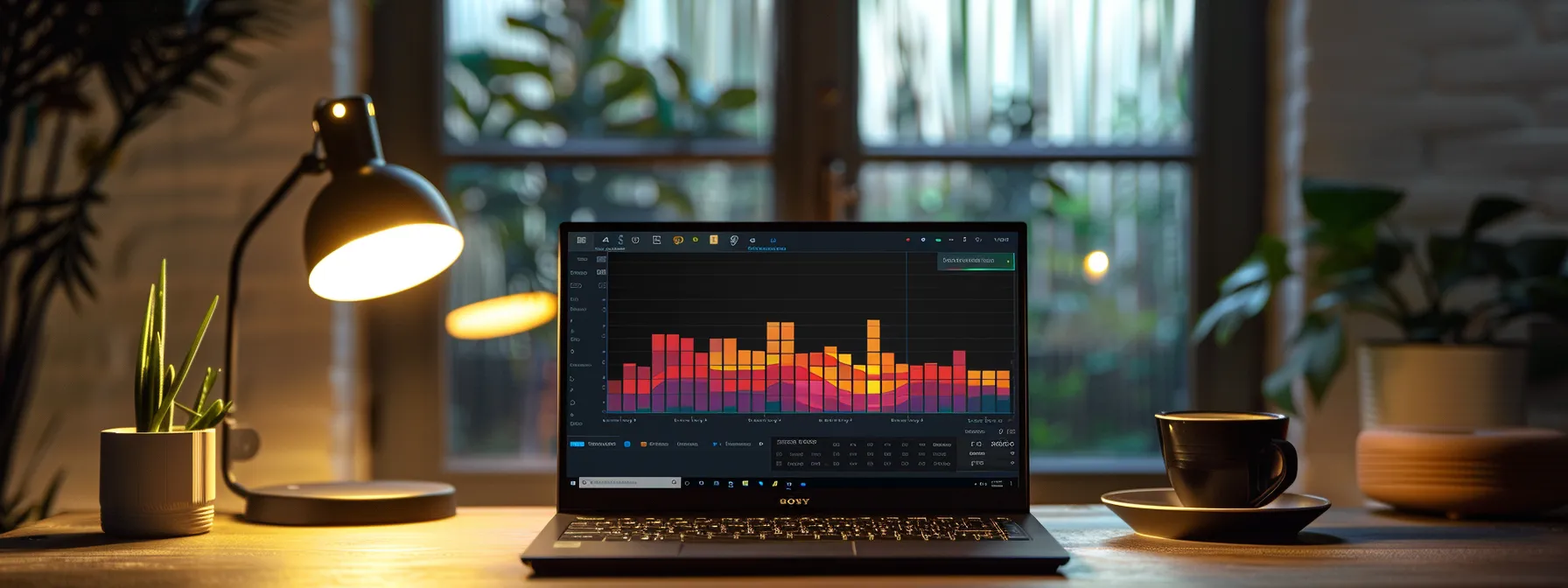 a laptop screen displaying a colorful graph showing the impact of keywords on real estate investing visibility.