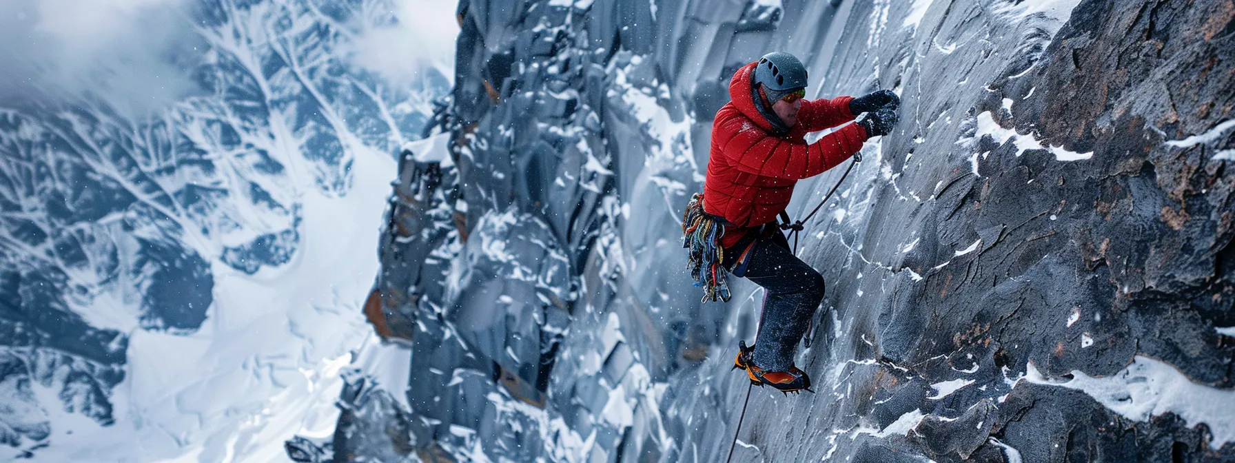 a mountain climber confidently scaling a peak adorned with a visually striking ssl padlock symbol in a breathtaking alpine landscape.