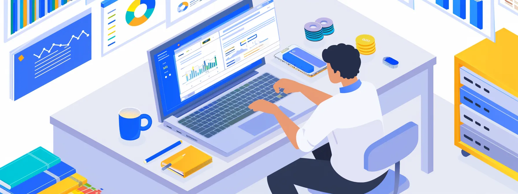 a person setting up google analytics and google search console on a laptop, surrounded by third-party seo analytics tools for in-depth data analysis.