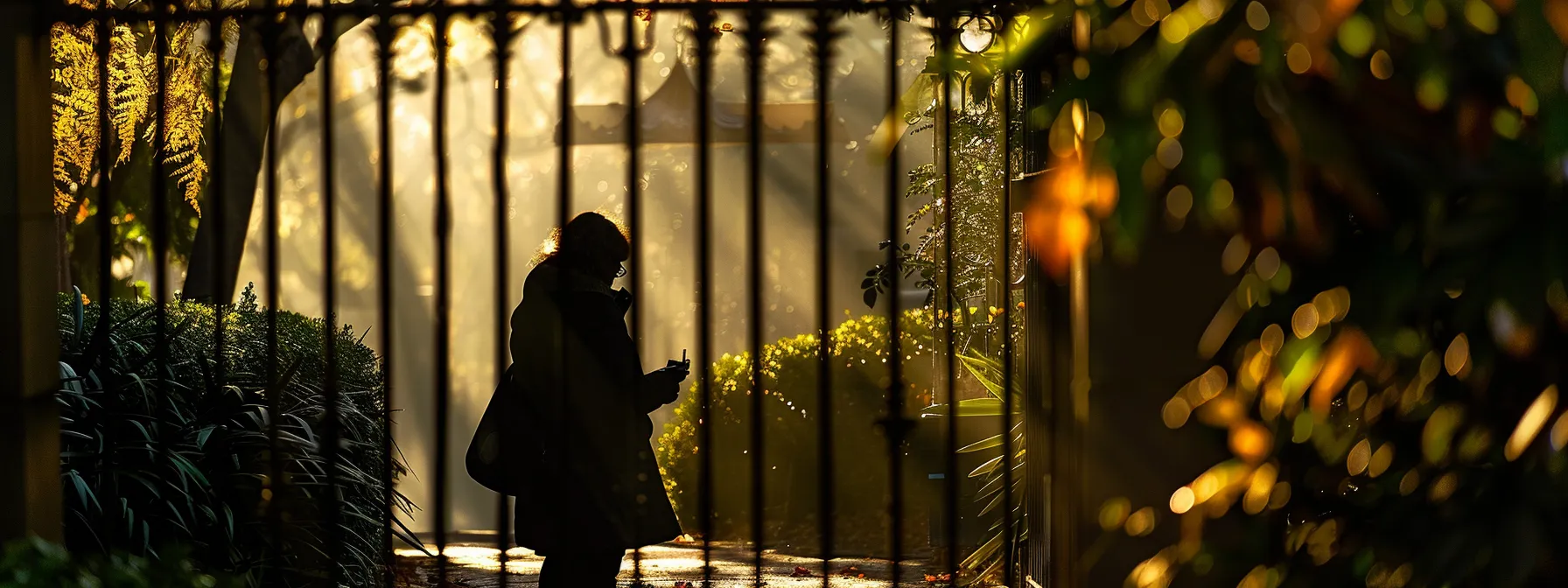 a shadowy figure lurking behind a locked gate symbolizing the risk of operating without ssl in real estate investment platforms.