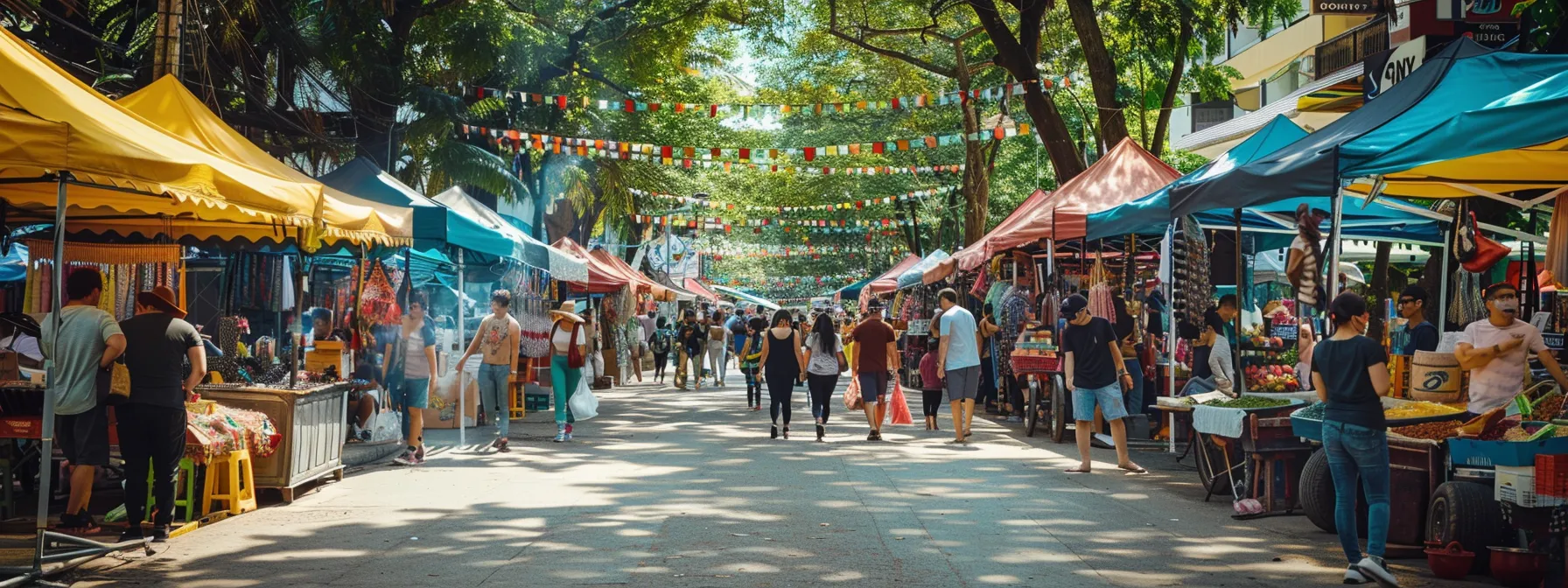 a vibrant street fair filled with local vendors, buzzing with activity and community spirit.