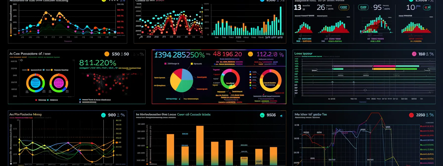 a busy dashboard displaying a variety of colorful graphs and charts, showcasing the analysis of organic traffic data and metrics for seo kpis.