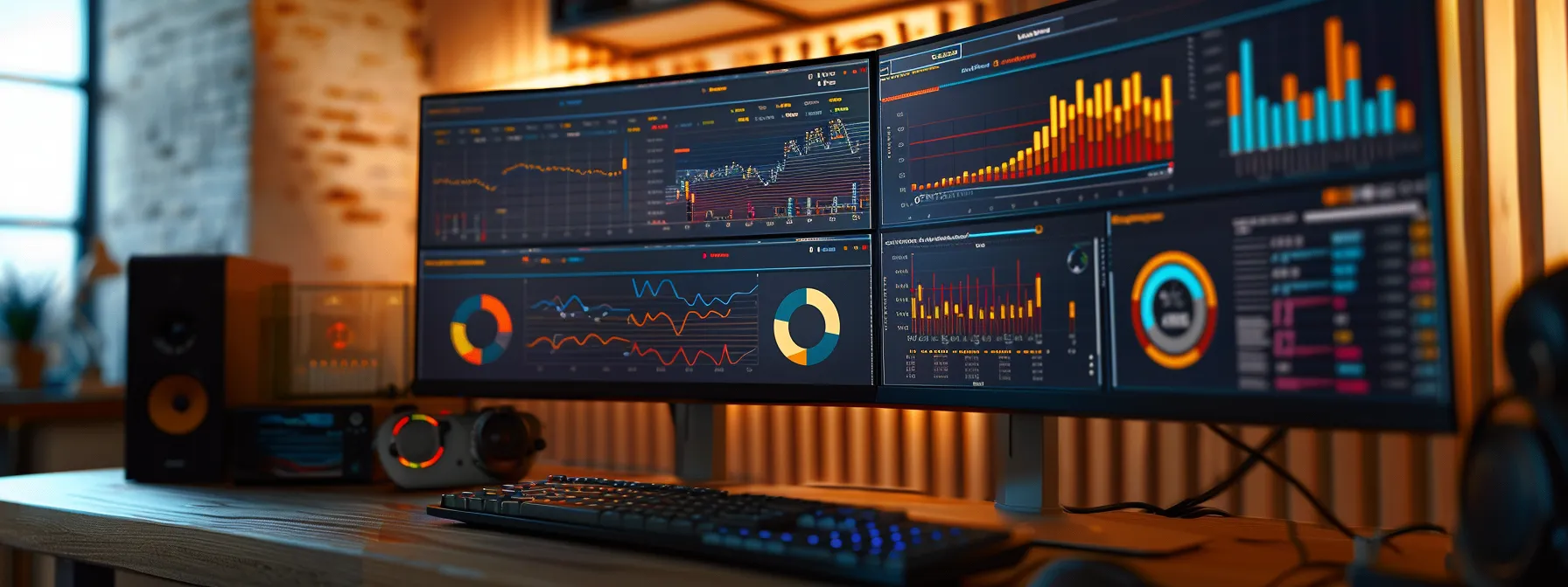 a computer screen displaying various seo data metrics with colorful charts and graphs.