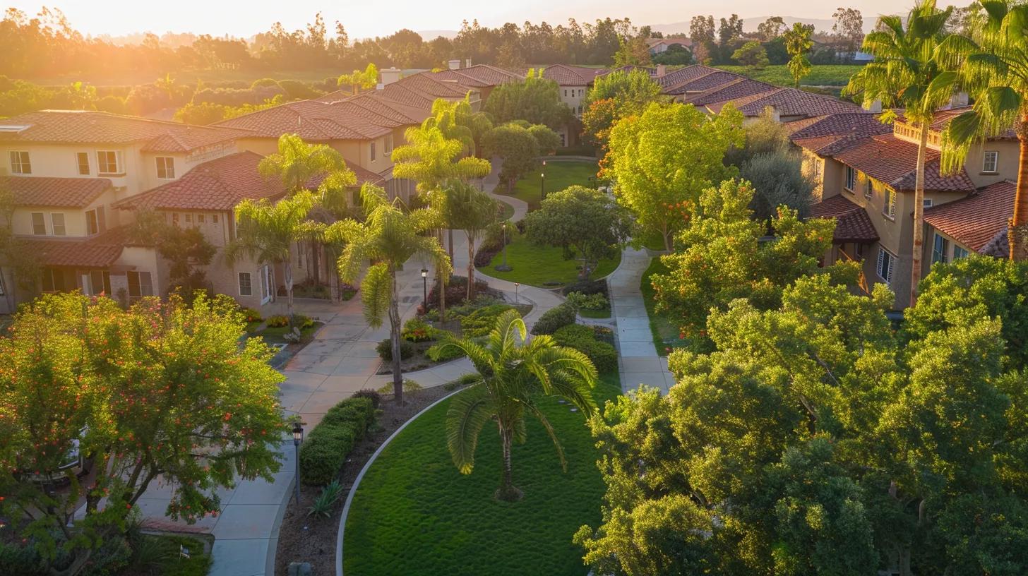 a beautifully manicured investment property with vibrant landscaping and modern upgrades, bathed in warm golden sunlight, exemplifying a strategic blend of curb appeal and value enhancement.