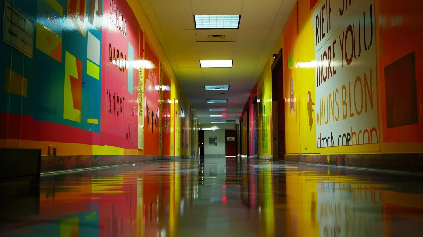 a brightly lit office space with vibrant real estate slogans displayed prominently on the walls, showcasing creativity and branding strategies in a modern, inviting atmosphere.