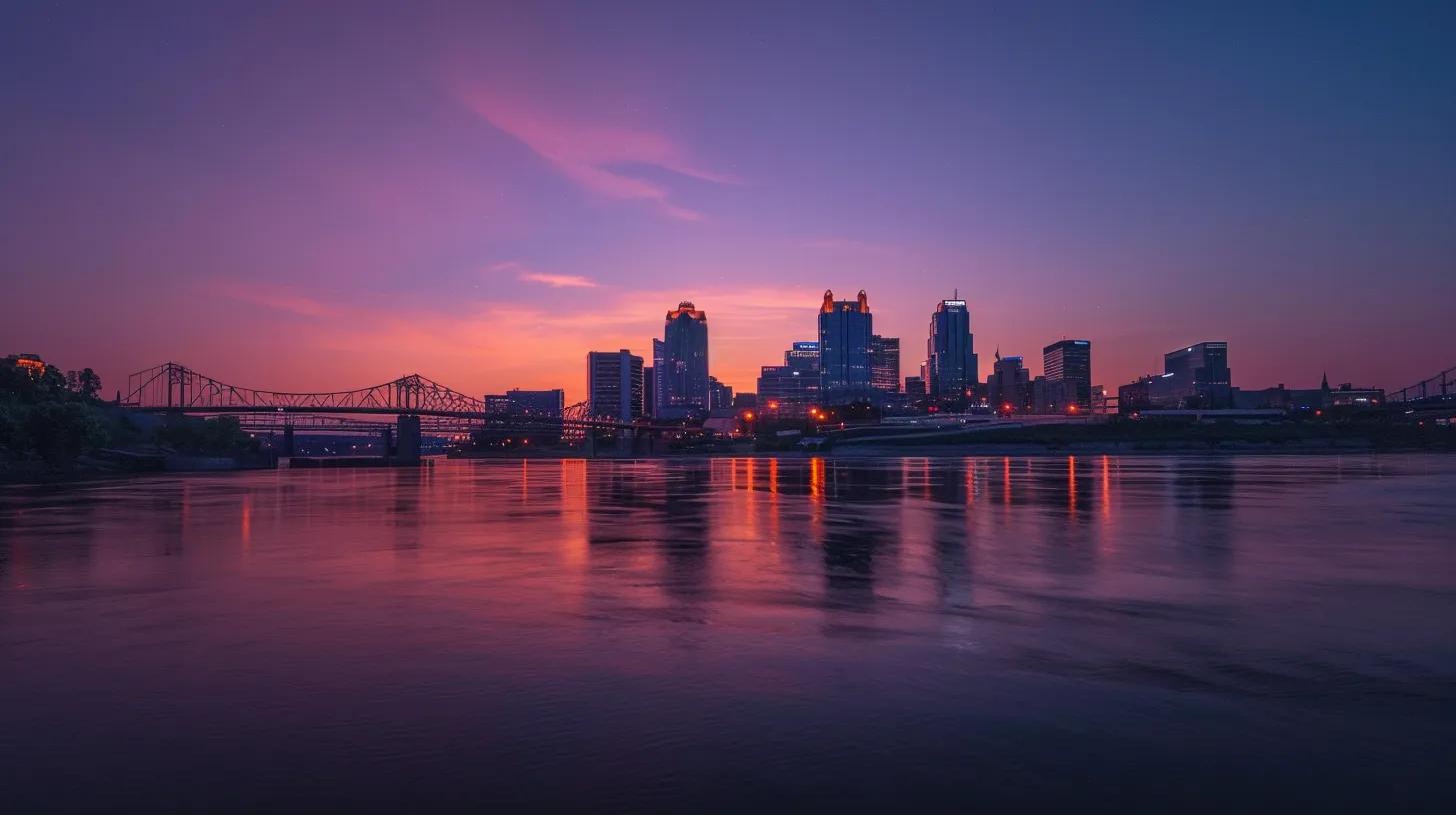 a dynamic urban skyline at sunset serves as a powerful backdrop, illustrating the concept of authority in real estate as glowing connections in the form of bridges symbolize the vital links formed through effective off-page seo strategies.