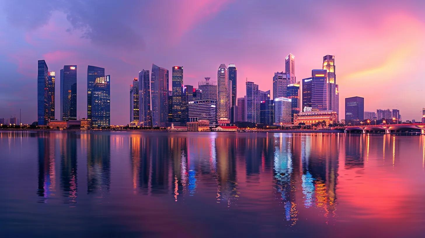 a panoramic view of a bustling city skyline during sunset, with sleek skyscrapers reflecting warm hues, symbolizing the dynamic potential of real estate investment and the importance of calculating rental yields for maximizing profits.