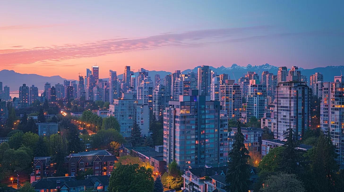 a panoramic view of a vibrant city skyline at sunset, showcasing diverse buildings symbolizing the strength of diversified investments, with warm hues reflecting confidence in navigating financial risks in real estate.