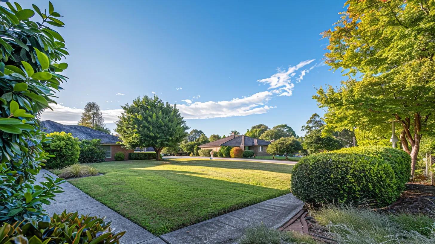 a serene image of a well-maintained investment property with flourishing greenery and a clear blue sky, symbolizing the financial growth and stability achievable through tax deductions for property owners.