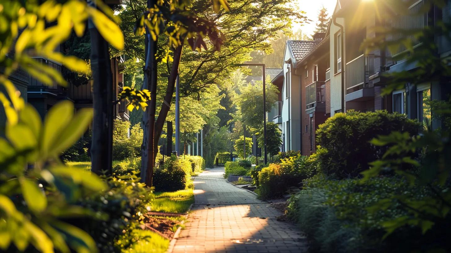 a serene urban landscape showcases a well-maintained rental property with vibrant greenery, symbolizing the potential financial growth and security that comes from optimizing tax deductions and incentives for landlords.