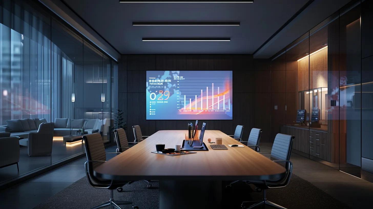 a sleek, modern real estate office with a large screen displaying a vibrant, colorful graph of backlink analytics, illuminated by soft, natural lighting that emphasizes a sense of professional focus and digital empowerment.