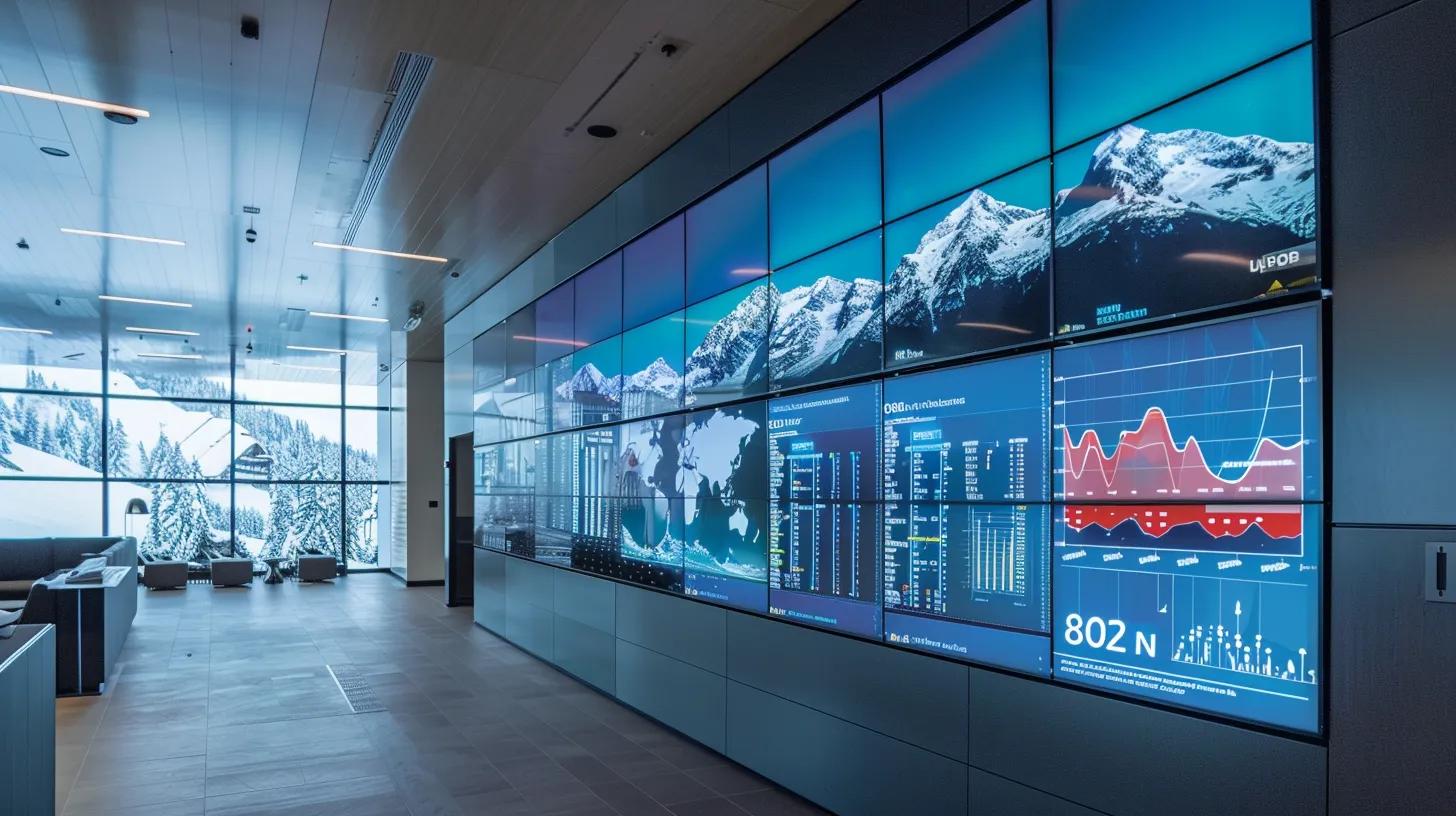 a sleek, modern real estate office bathed in natural light, showcasing crisp digital displays of optimized listings and dynamic graphs illustrating seo strategies, all set against a backdrop of stylish interior decor.