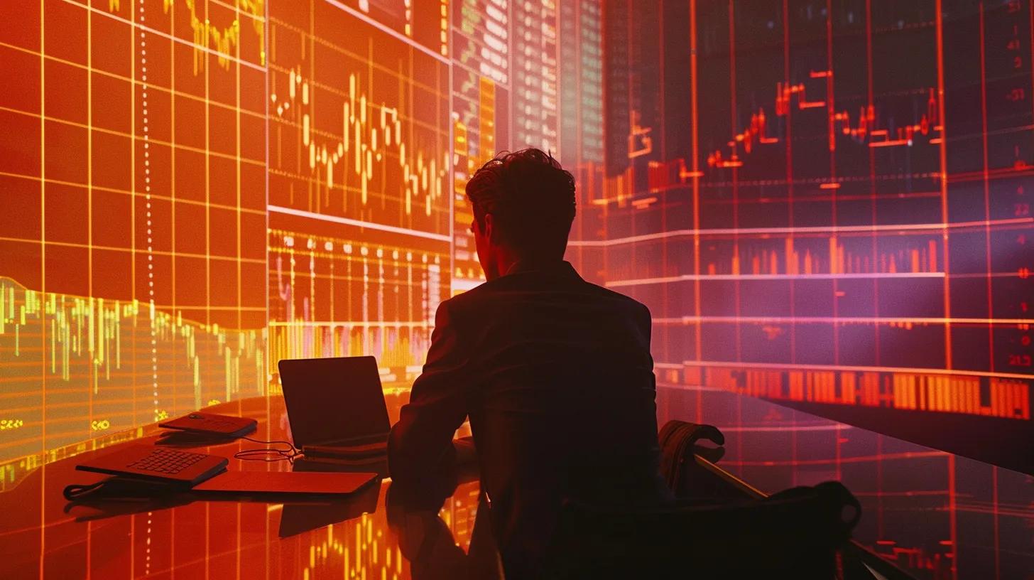 a sophisticated financial analyst intently examines a dynamic projection chart on a sleek digital screen, surrounded by vibrant graphical data visualizations that illuminate the challenges and trends in risk assessment.