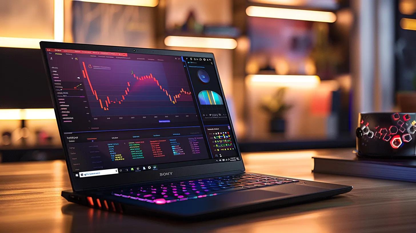 a striking image of a digital marketing workspace, featuring a sleek laptop displaying a vibrant graph of keyword analytics, complemented by captivating real estate visuals on the screen, all illuminated by soft, natural lighting that enhances focus and productivity.