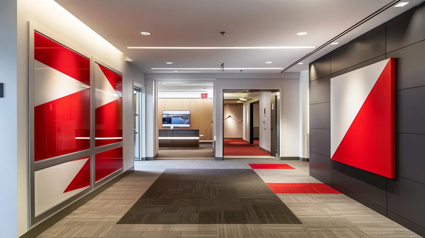 a striking visual of a modern real estate office with bold, cohesive branding elements showcased on sleek signage, creating an inviting atmosphere that fosters client connection and loyalty.