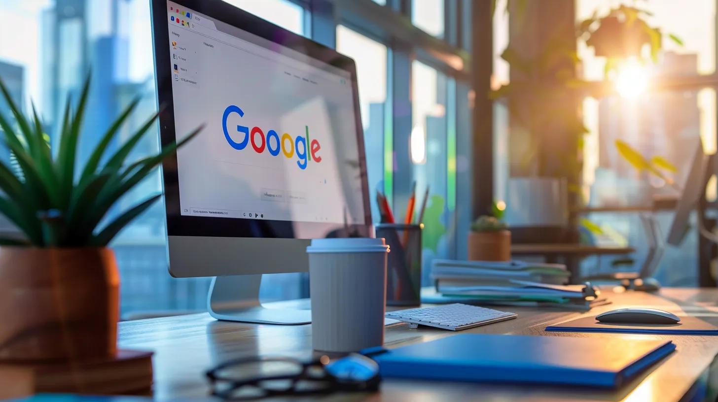 a vibrant and dynamic workspace scene featuring a computer screen displaying an optimized google my business profile, surrounded by colorful charts and graphs that symbolize improved local seo and real estate engagement, illuminated by soft natural light streaming through a nearby window.