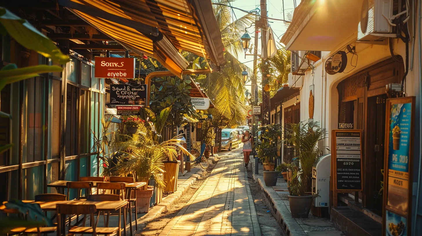 a vibrant, bustling street lined with appealing vacation rental properties showcases diverse price tags and occupancy signs, illuminated by warm afternoon sunlight, highlighting the competitive rental landscape.