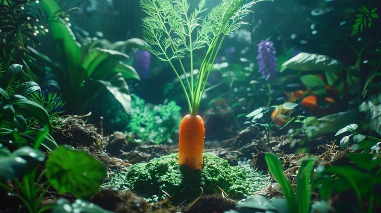 a vibrant, close-up view of a freshly harvested carrot surrounded by lush green foliage, symbolizing growth and optimization in a digital landscape.