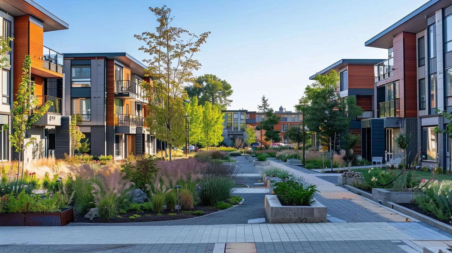 a vibrant neighborhood scene showcases modern family homes surrounded by well-maintained school buildings and bustling offices, illustrating the strong link between quality education, employment accessibility, and thriving rental demand.