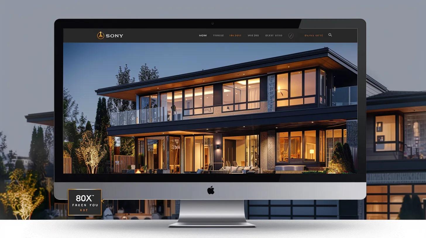 a vibrant real estate website interface showcases a sleek design with bold colors and elegant typography, illuminated by soft, natural light, inviting users to explore the engaging and visually compelling layout.