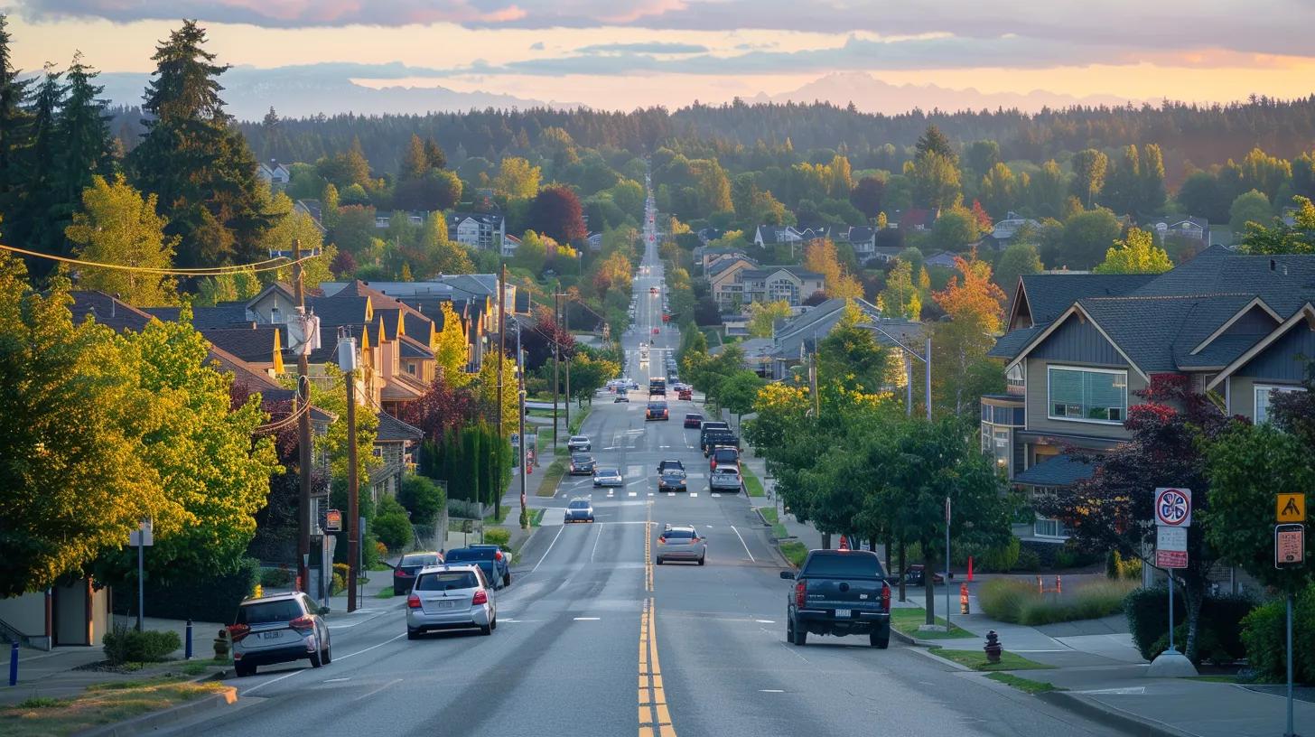 a vibrant urban landscape with prominent real estate signs, showcasing a bustling neighborhood that reflects the importance of targeted local seo keywords in enhancing visibility and attracting potential homebuyers.